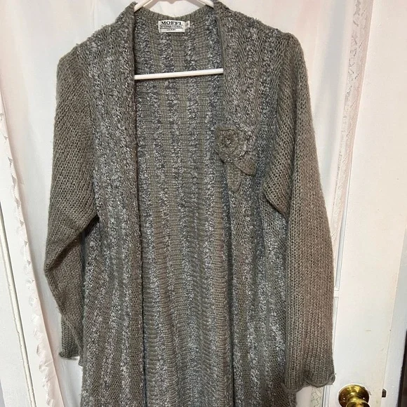 Moffi International -lg-Elegant Gray Women's Cardigan 5% Mohair- very long - Picture 1 of 9